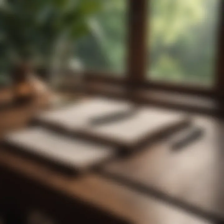 A journal and a pen on a wooden table, symbolizing reflection