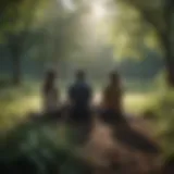 A serene scene of a couple sitting together, practicing mindfulness in nature.