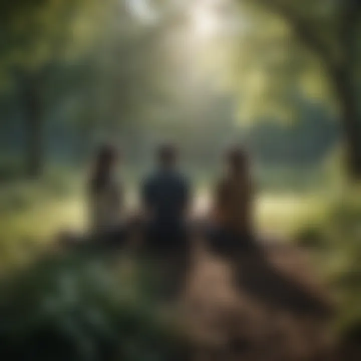 A serene scene of a couple sitting together, practicing mindfulness in nature.