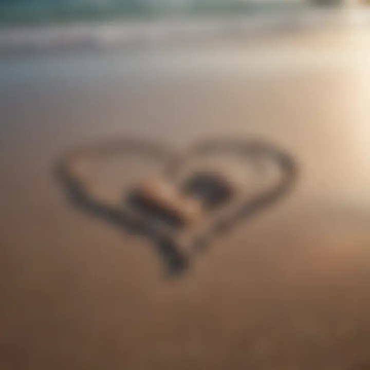 A heart-shaped stone on a beach, representing finding love