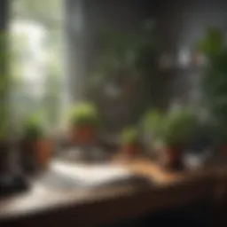 A serene workspace with plants promoting relaxation
