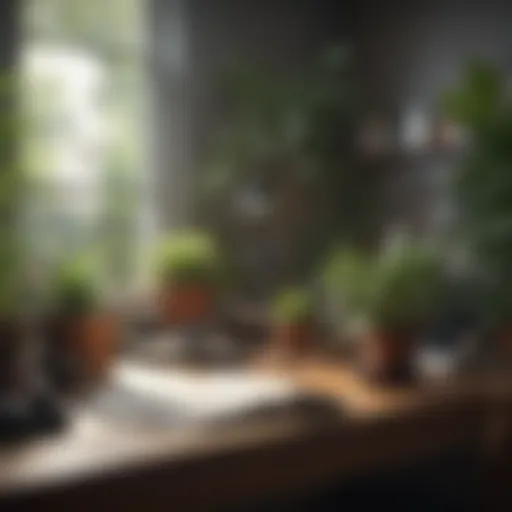 A serene workspace with plants promoting relaxation
