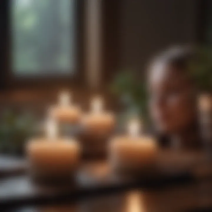 A calming mindfulness setting with candles and soft lighting