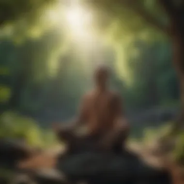 An individual meditating in a peaceful setting, surrounded by nature