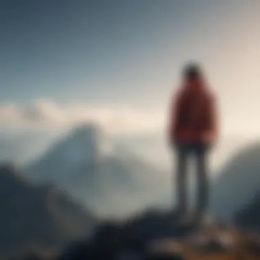 A person standing tall on a mountain peak, embracing confidence