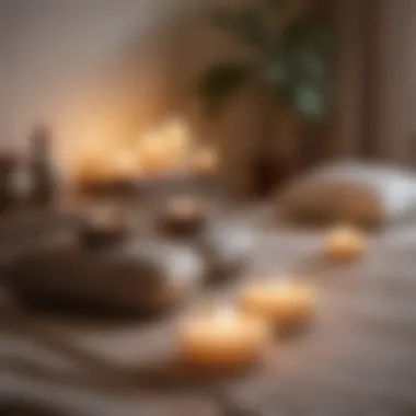 A Dedicated Space for Mindful Reflection A close-up of a meditation setup with candles and soft cushions, inviting mindfulness