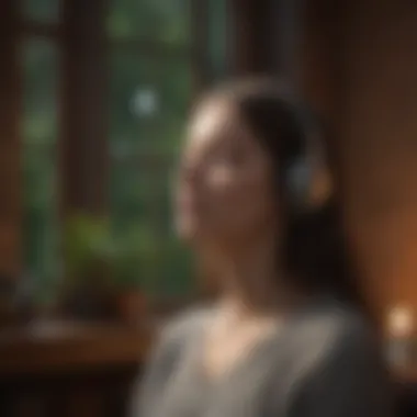 Mindful Listening Experience A tranquil setting featuring a person enjoying music with eyes closed