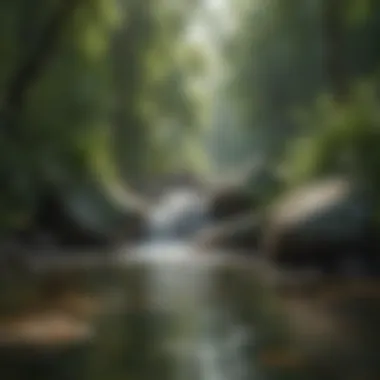 Embracing Nature's Serenity Tranquil nature scene with flowing water and lush greenery
