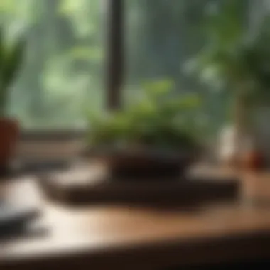 Tranquility in Work A tranquil workspace adorned with plants and natural light.