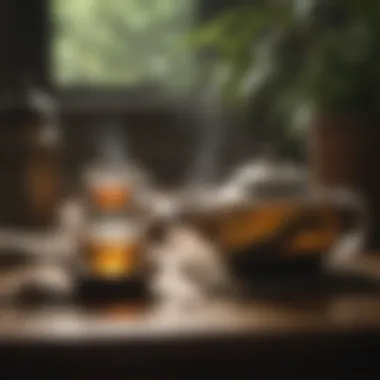 Calming Tea Ritual A calming tea preparation setting.