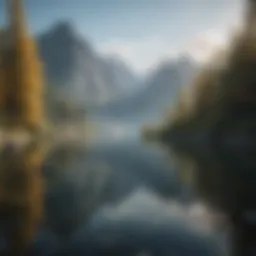 Tranquil nature scene with a serene lake and mountains