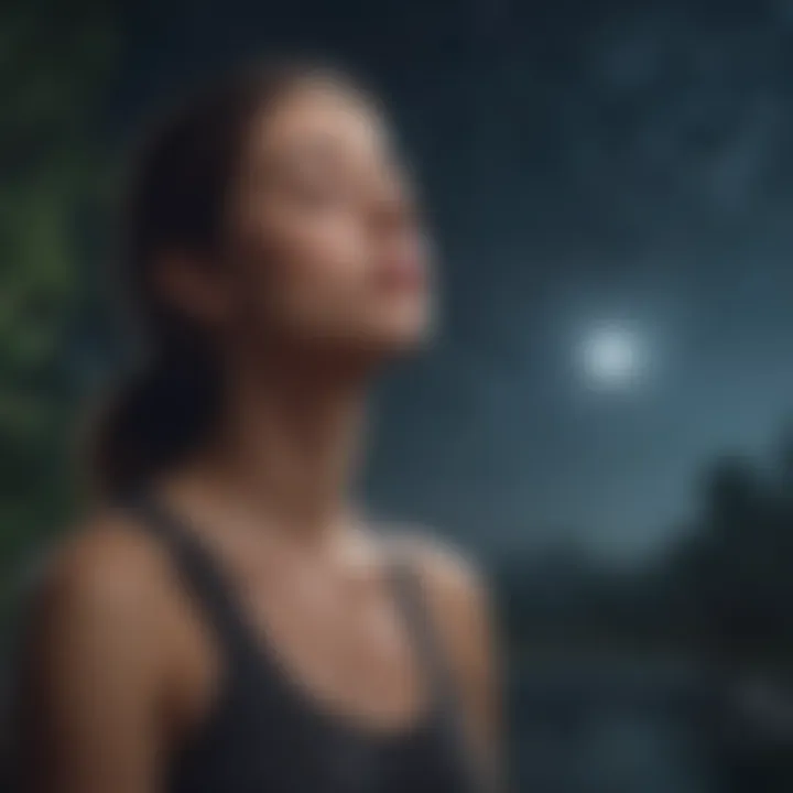 Illustration of deep breathing technique in a peaceful setting