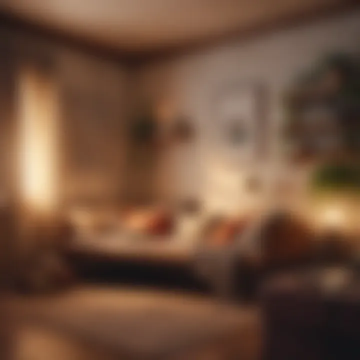 A cozy reading nook with warm light and soothing materials