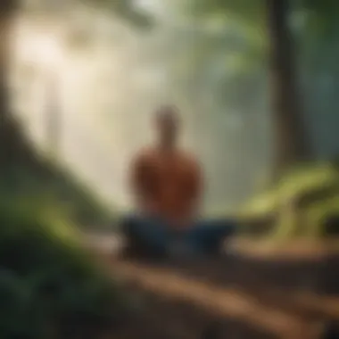 Close-up of a person sitting cross-legged in meditation, surrounded by calming nature.