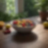 A serene meditation space with a bowl of fresh fruits