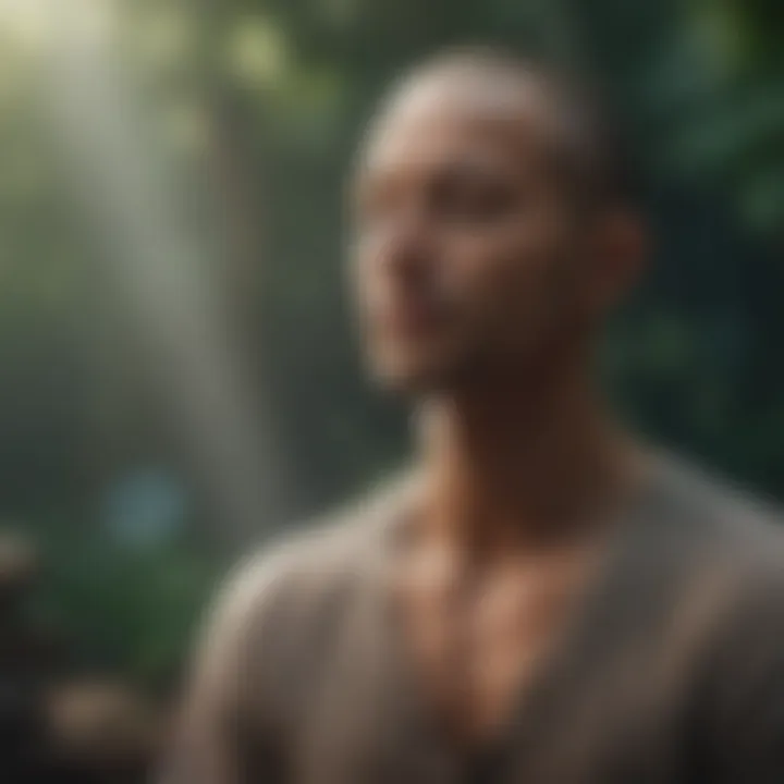 A close-up of a person meditating in a peaceful setting.