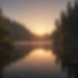 A serene sunrise over a calm lake, representing tranquility