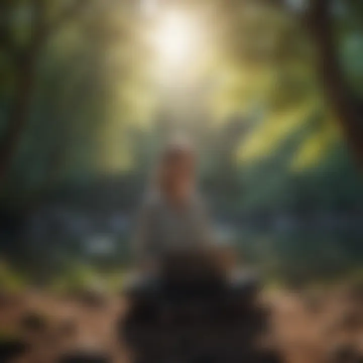 A person enjoying a peaceful outdoor setting while working on a laptop