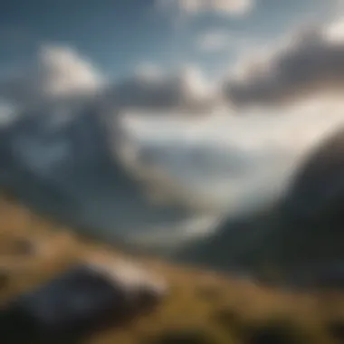 Calm Mountain Range View A calming view of a mountain range with soft clouds hovering