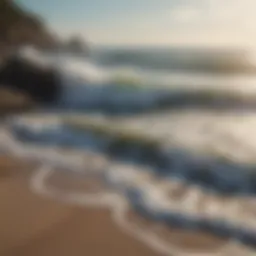 A serene landscape with gentle waves lapping at the shore