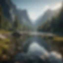 Serene landscape with a tranquil lake and mountains