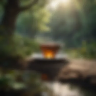 Serene nature scene with a cup of tea, symbolizing mindfulness and reflection.