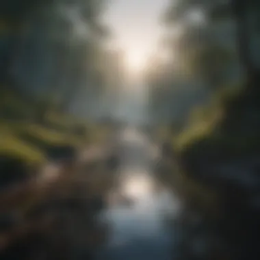 Finding Peace: A Calm Landscape Amidst Chaos A calm landscape reflecting serenity amidst chaos