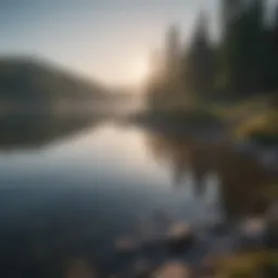 A serene landscape with a calm lake reflecting the sky, symbolizing mental clarity.