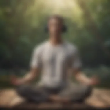 Meditation Enhanced by the Power of Upbeat Tunes A person meditating with headphones, illustrating music's role in relaxation.